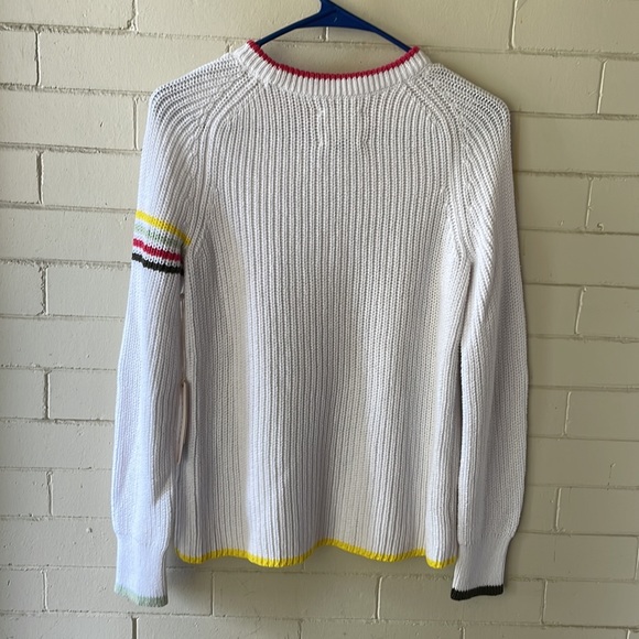 Court & Rowe white sweater with pink crew neck & stripes on sleeve and cuffs - Picture 5 of 7